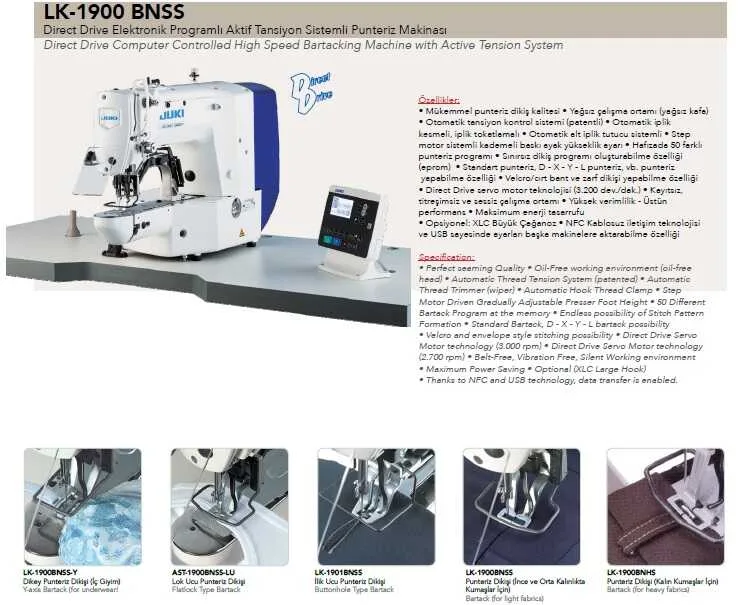 Juki LK-1900BNSS Direct Drive Elektronik Programlı Aktif Tansiyon Sistemli Punteriz Makinası — görsel 2