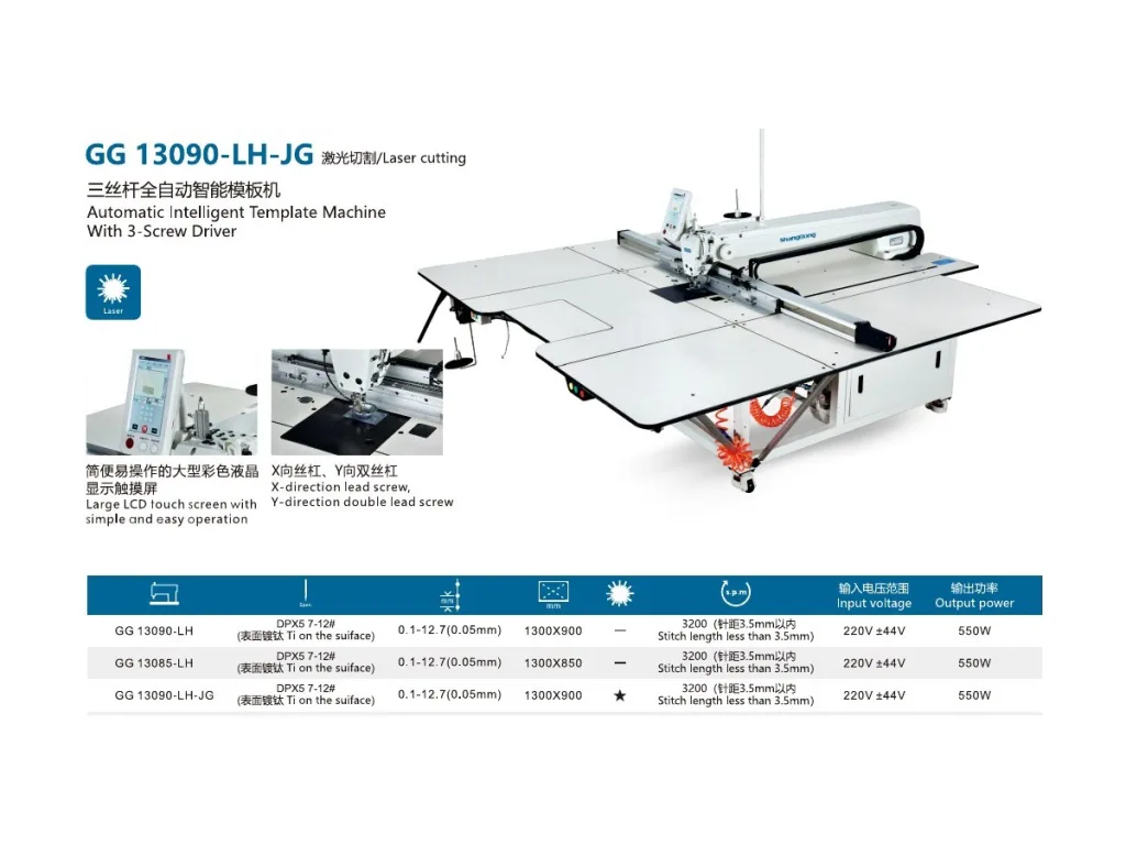 ShangGong GG 13085-LH-JG / GG 13090-LH-JG Üç Tornavidalı Otomatik Şablon Dikiş Makinesi